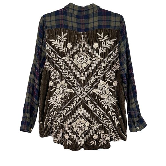 Johnny Was Workshop Plaid Button Up Small Embroidered Velvet Long Sleeve Boho - Picture 1 of 13